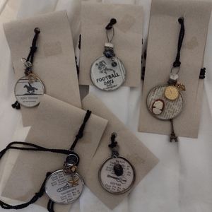 Optic lens necklaces, lot of 6, football, music, Paris etc.